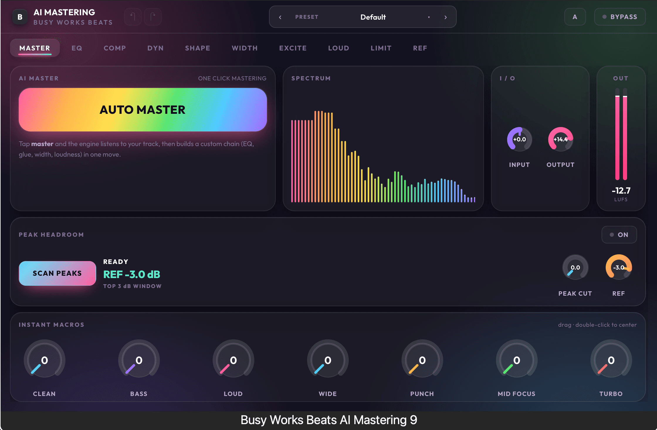 Busy Works Beats AI Mastering 9 plugin interface